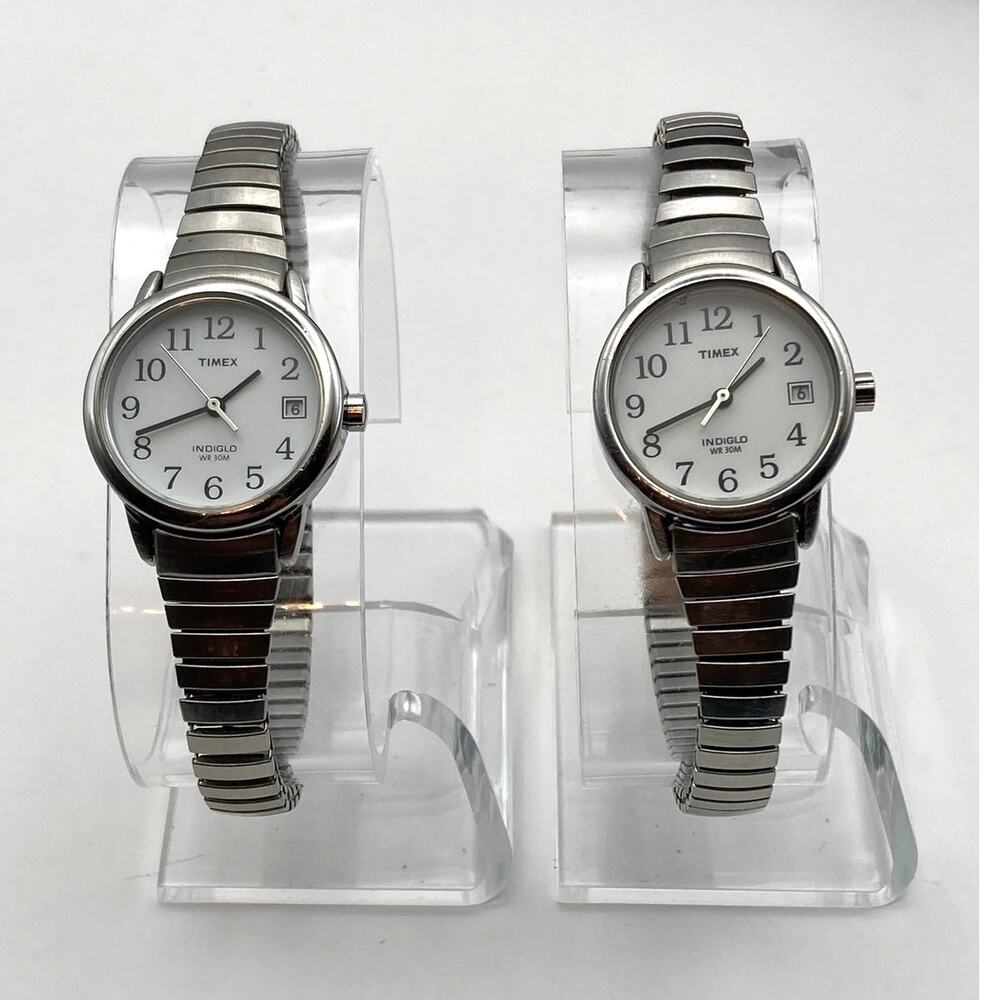 Two Timex Easy Reader Indiglo Women's Watches 25mm - New Batteries WR - Date